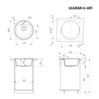 Кухонная мойка Ulgran Classic U-601-344 ультра-чёрный